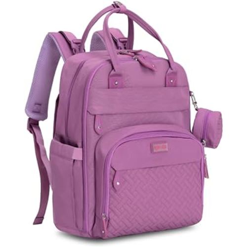 BabbleRoo Diaper Bag Backpack - Baby Essentials Travel Tote - Multi Function Water Resistant Diaper Bag, Travel Essentials Baby Bag with Changing Pad, Stroller Straps & Pacifier Case - Unisex, Purple