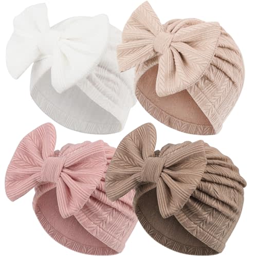 AQOKKA Newborn Baby Girl Hats with Bow Toddler Infant Beanie Cap Newborn Hospital Hats for Baby Girl Kid 3-12 Months