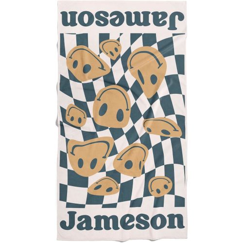 Personalized Beach Towels for Kids, Retro Beach Towel, Custom Beach Towel, Tween Gifts, Cute Beach Towels, Kids Towels, Retro Smiley, 24X48(Kid Sized)