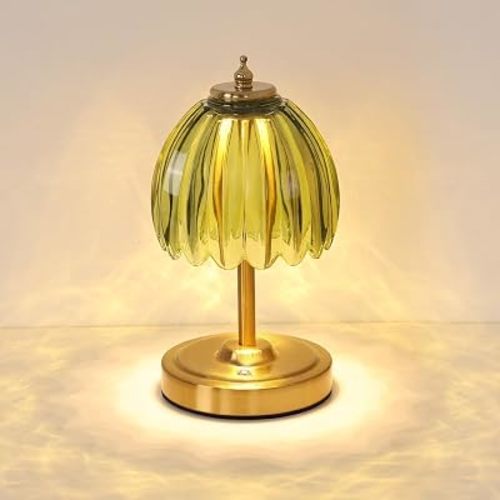 Shenmoyl Tulip Small Table Lamp, 5200mAh Cordless Touch Control Mini Table Lamp with 3 Color Temps & Stepless Dimming, Perfect for Small Spaces Like Dressers, Bedsides, Bookshelves (Green Tulip)