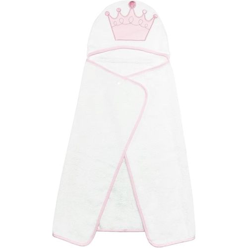 Unisex Baby Cotton Hooded Towel Wrap, Baby Bath Towel, Adorable Crown, White