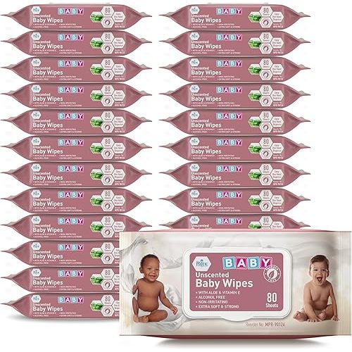 MED PRIDE Unscented Baby Wipes Bulk [24 Packs x 80 Wipes=1920 Wipes Total]- Alcohol-Free Baby Wipes With Soothing Aloe Vera & Vitamin E- Extra Soft & Strong, Paraben-Free, Non-Irritating