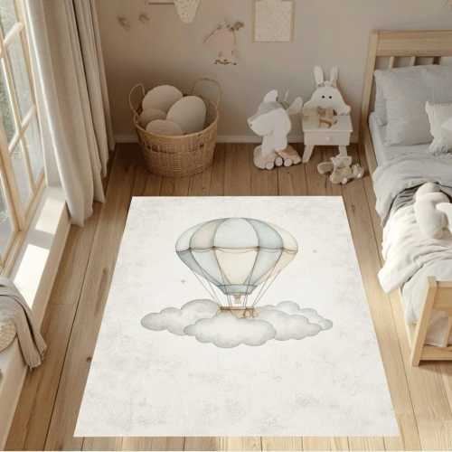 Hot Air Balloon Nursery Rug, Round Kids Room Carpet