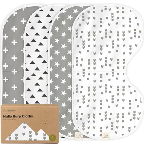 KeaBabies 4-Pack Baby Burp Cloths Baby Girl, Boy - Organic Cotton Burp Cloth, Extra Large, Absorbent, Soft Burping Cloths & Bibs Set for Babies, Newborn Burp Clothes, Thick Burp Rags (Grayscape)