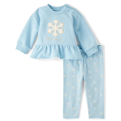 Baby Girls Applique Glitter Snowflake 2-Piece Playwear Set - Blue
