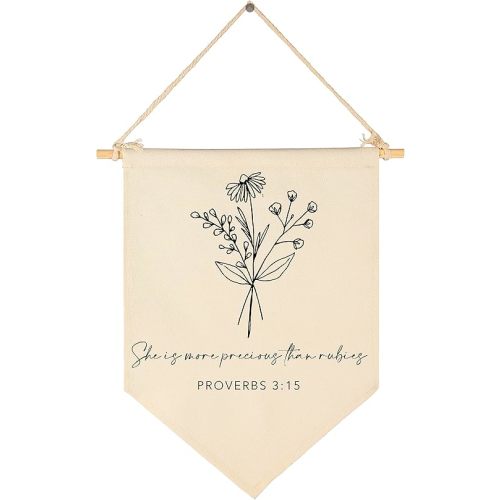 Nursery Scripture Bible Verse-Christian Botanical Decor-Canvas Hanging Pennant Flag Banner Wall Sign Decor Gift for Nursery Bedroom Playroom Front Door Baby Kids Girl Boy Teen- Birthday Christmas Gift