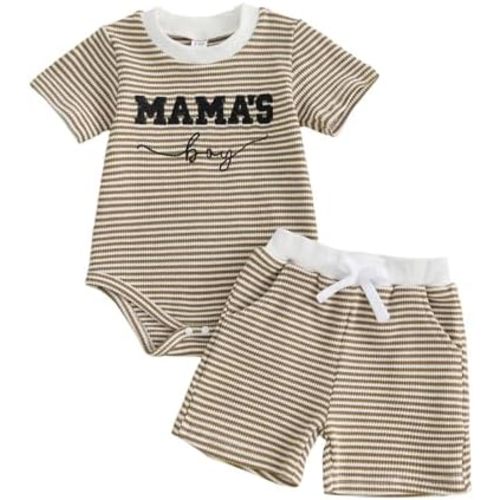FOCUSNORM Newborn Baby Boy Summer Clothes 3 6 12 18 Months Outfit Letter Embroidery Waffle Short Sleeve Romper & Shorts Set