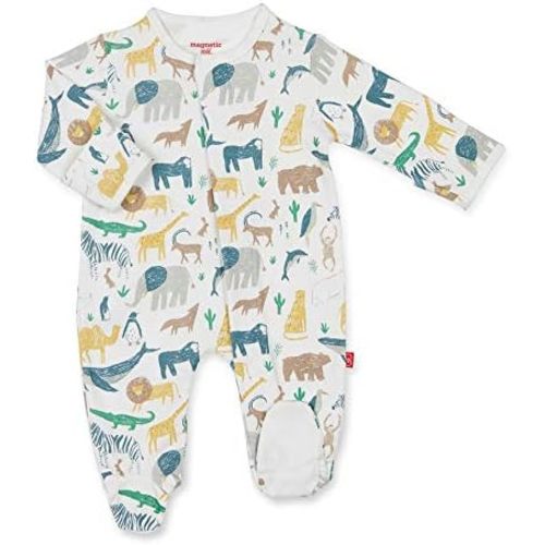 Magnetic Me 100% Organic Cotton Magnetic Baby Footie Pajamas | Super Soft Cotton Fabric | Serengeti | 0-3 Months