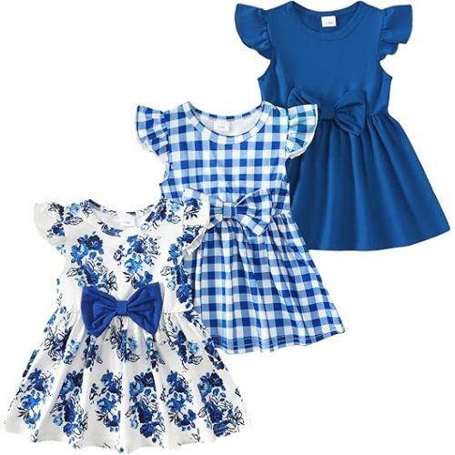 Baby Girl Dress Clothes 3 Pack Toddler Summer Dresses Newborn Fly Sleeve Casual Cute Dress for Girls