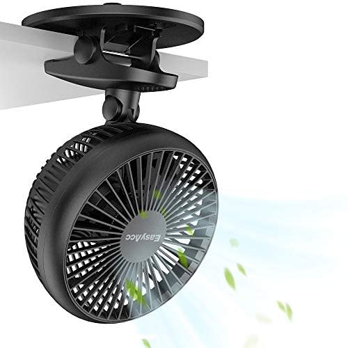 EasyAcc Battery Fan, Clip Fan Baby Stroller Cooling Fans 4 Speeds Strong Wind 720° Rotation Portable Camping Fan 3-15 Hours Rechargeable 2600mAh Battery Operated Clip Fan for Camping Strollers Office