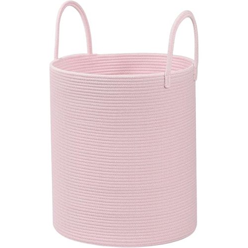 Cotton Rope Laundry Basket Hamper for Girls Kids Baby Nursery Hamper Bin Woven Blanket Basket for Living Room cute baby laundry basket Storage Basket for Nursery Toy Storage Bin&Box(Pink)