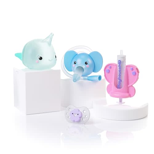 Playhouse MD Essentials Healthcare Kit – Pink Butterfly Liquid Medication Syringe Dispenser, Nasal Aspirator and Bulb Syringe Nose Cleaners | Toddler and Newborn Essentials, 0M+ | Medicine Dispenser