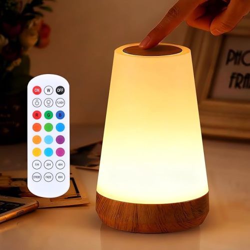 Night Light, Dimmable Touch Lamp and Remote Control, 13 RGB Colors & 5 Brightness, Rechargeable Bedside Table Lamp for Baby Kids Nursery Bedroom Bathroom Camping (White)
