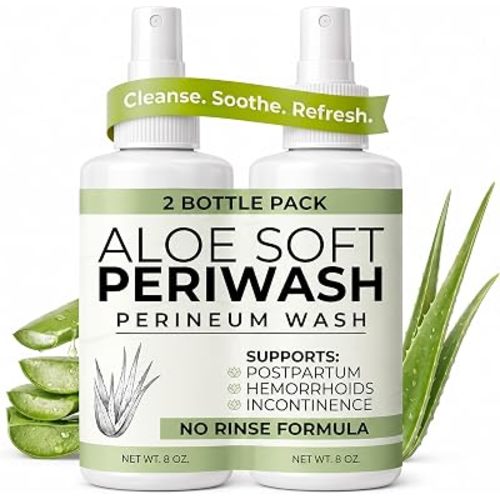 Aloe Soft Perineal Spray - Pack of 2 8 oz Rinse Free Perineum Wash - Cleanses and Soothes - Made with Aloe Vera Extract