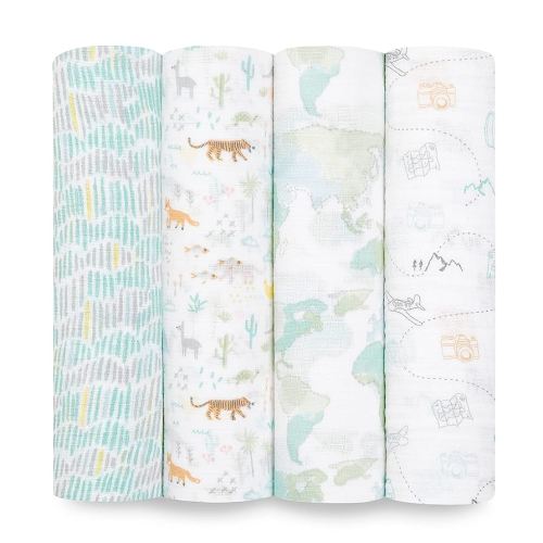 aden + anais Muslin Swaddle Blankets, 4 Pack (Voyagers)