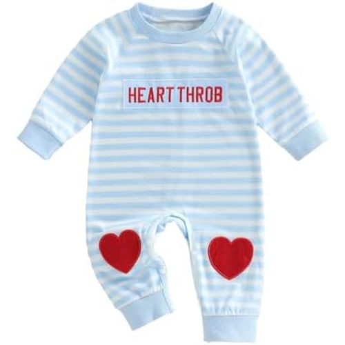 Bonangber Baby Boy Girl Valentines Outfit Letters Stripe Romper Long Sleeve Onesie Jumpsuit Infant Valentines Day Outfit