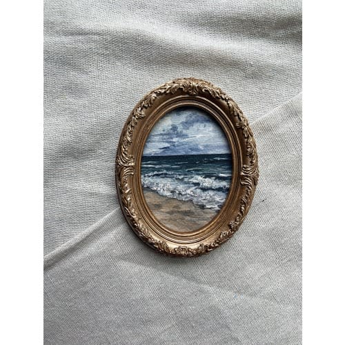 Framed Original Hand-Painted Seascape Fine Art Print – Moody Ocean Wall Art, Coastal Wave Painting, Vintage-Style Beach Scene