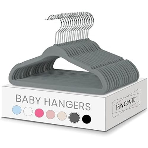 BAGAIL 50 Pack Kids Velvet Hangers 11 Inches Children's Clothes Hangers Non-Slip Baby Hangers for Infant/Toddler (Grey)