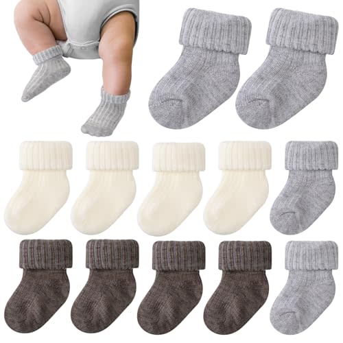 JenPen 6 Pairs Wool Preemie Socks Premature Turn Cuff Wool Socks for Preemie Boys Girls Hospital Nicu Baby Shower