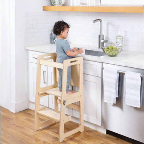 Toddler Kitchen Stool & Montessori Chalkboard Desk | 4-in-1 Convertible Helper Tower