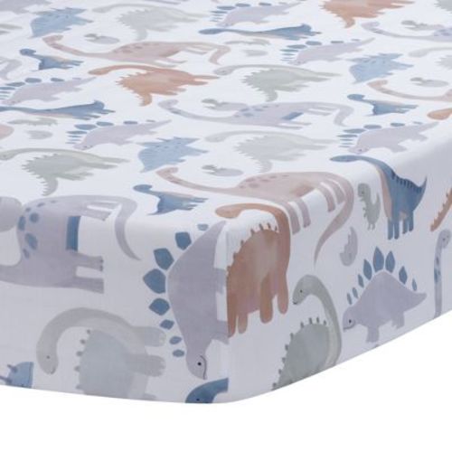 Lambs & Ivy Dino-Might 100% Cotton Dinosaur Baby/Toddler Fitted Crib Sheet