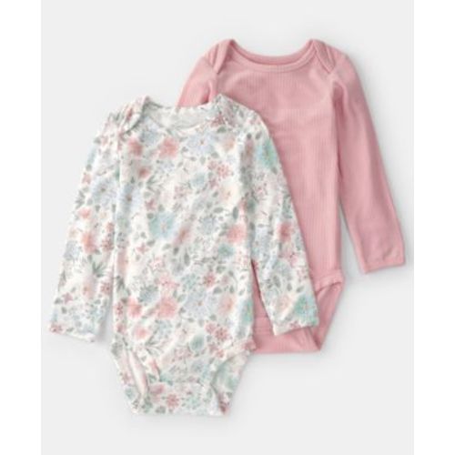 Baby Girls' Butterfly Garden Print Bodysuits, 2-Pack