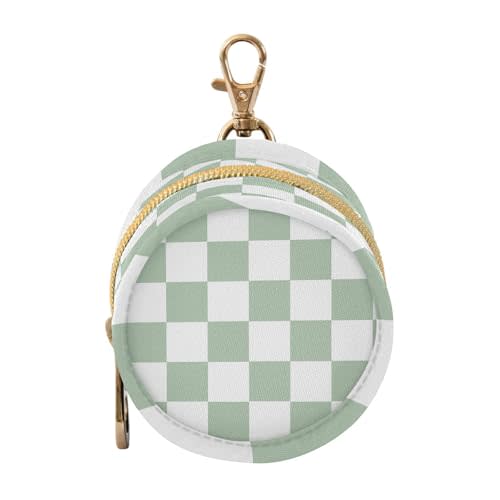 Pacifier Holder with Clip Pacifier Case for Diaper Bag Round Baby Pacifier Pouch Box Bag Portable Checkered White and Green