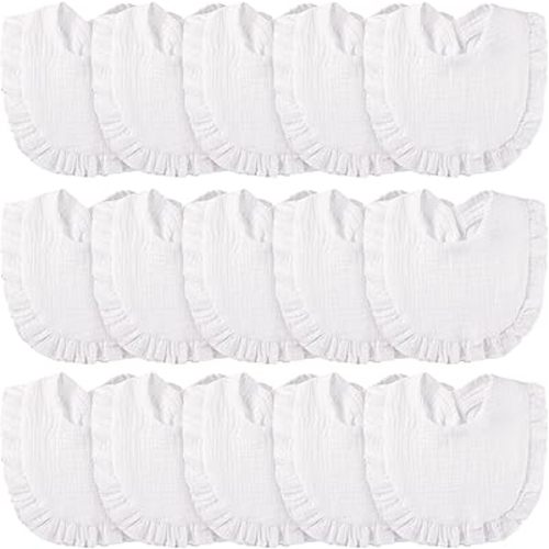 Kenning 18 Pcs Muslin Drool Baby Bibs Ruffle Absorbent Bib with Snap Button Boy Girl for Drooling Teething Infant Newborn