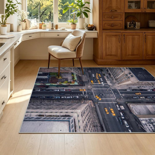 Trinx Clear Machine Washable,New York City Street Skyline Taxi Indoor Area Rug | Wayfair