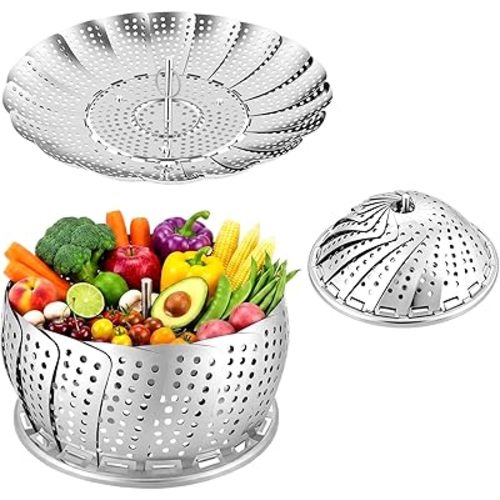 Sayfine Vegetable Steamer Basket, Premium Stainless Steel Veggie Steamer Basket for cooking - Folding Expandable Steamers to Fits Various Size Pot (Large(6" to 10.5")