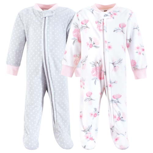 Hudson Baby Infant Girls Fleece Sleep and Play, Basic Pink Floral, 0-3 Months