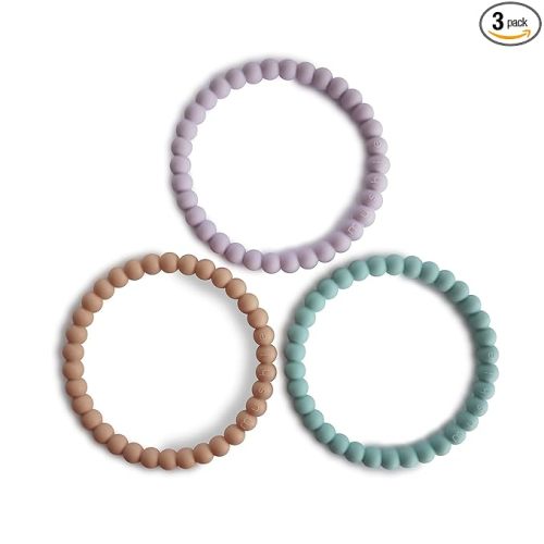 mushie Pearl Teether Bracelet | 3-Pack (Lilac/Cyan/Soft Peach)