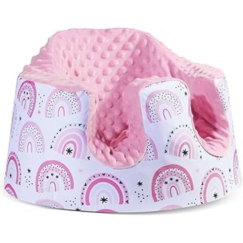 Seat Cover Compatible with Bumbo and Nuby Seat, Removable Breathable Baby Floor Seat Cover for Boys and Girls, Seat Not Included (Pink Rainbow)