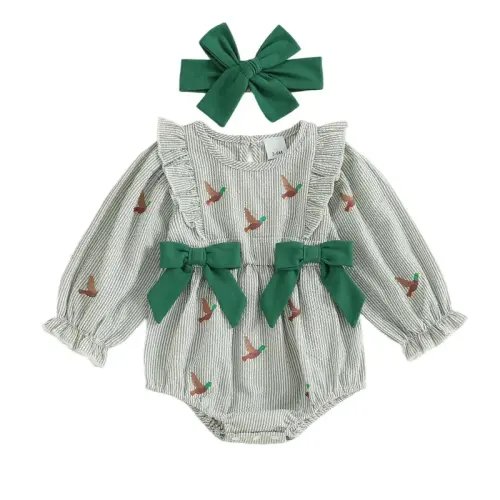Newborn Baby Girls Duck Fall Clothes Striped Duck Embroidery | Holiday Sales TikTok Shop