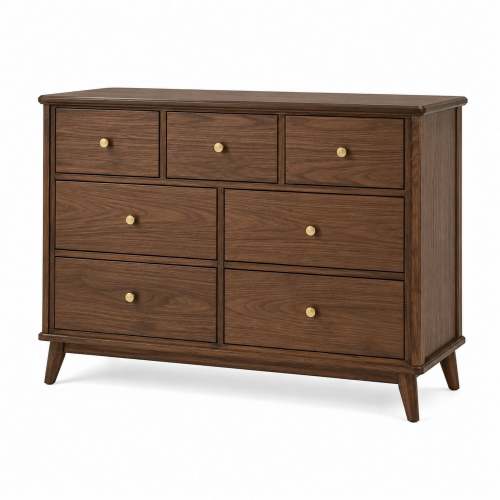 Solid Wood and MDF Dresser with 7 Drawers in Brown – Bermirfin