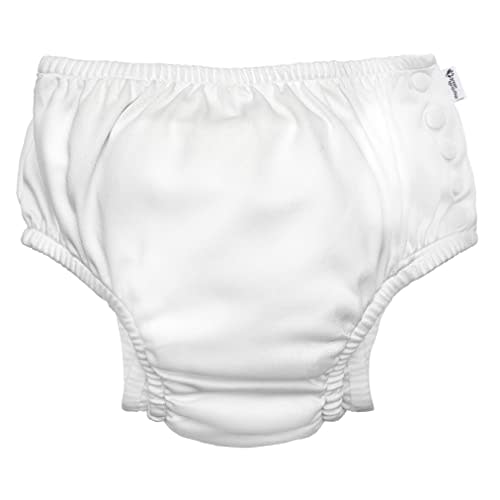 i play. by green sprouts Reusable, Eco Snap Swim Diaper with Gussets, UPF 50, White, Patented Design, STANDARD 100 by OEKO-TEX Certified 12 mo