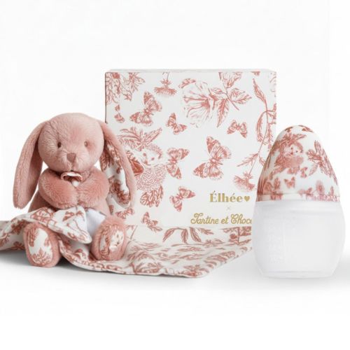 Elhee x Tartine et Chocolat Baby Bottle + Lovey Gift Set - "Toile de Jouy" Terracotta