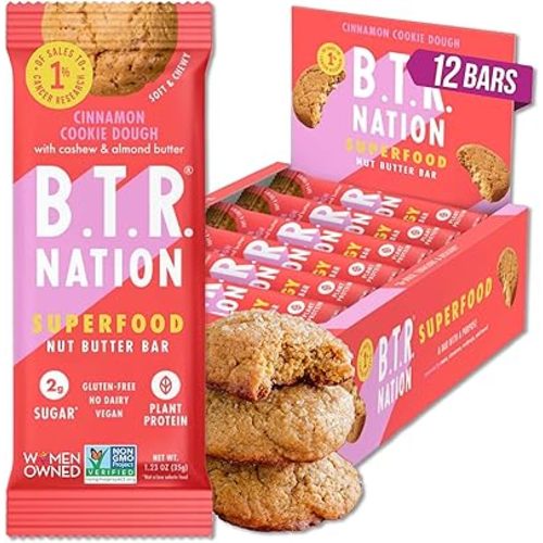 B.T.R. Nation Superfood Keto Protein Bars, Plant Based Vegan Protein - Cinnamon Cookie Dough ENERGY | 12 Pack| Low Carb, Low Calorie, Gluten Free, No Sugar Alcohols, Boosted with Superfoods