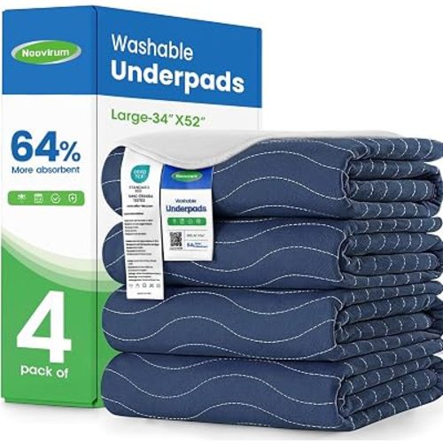 Chuck Pads Washable - 34"x52"(Pack of 4) Navy - Reusable Bed Underpads for Adults - Chux Pads for Incontinence - Heavy Absorbency Waterproof Mattress Protector for Elderly, Bedwetting
