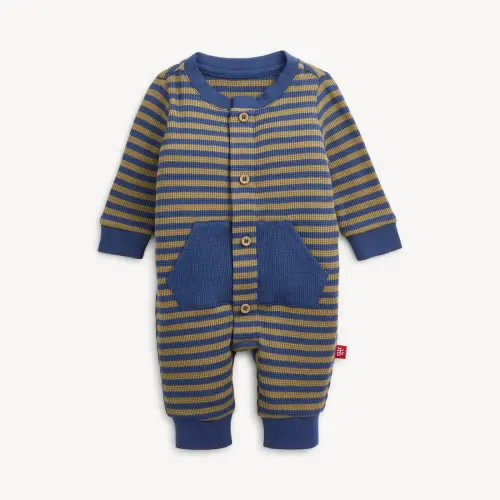 Magnetic Romper Olive & Navy Stripe