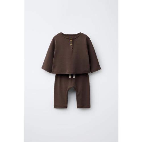 PLAIN T-SHIRT AND PANTS SET - Brown | ZARA United States