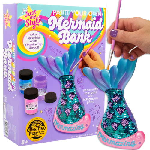 Just My Style Paint Your Own Mermaid Bank Child Ages 6+ Creativity Savings Coin Bank