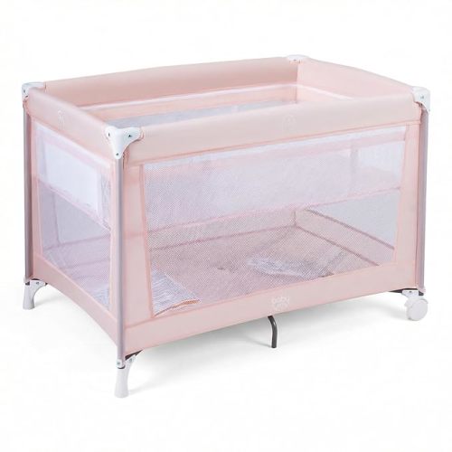 BABY JOY Pack and Play with Bassinet, Double Layer Foldable Baby Playpen with Mattress, & Carry Bag from Newborn to Toddlers -Pink