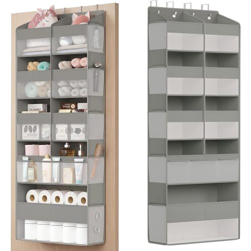 SONGMICS Over-the-Door Organizer, 5 Tier Extra Large of 9 Compartments | door storage, Heavy-Duty, Transparent, Dove Gray, TINA Collection URDH009GD01