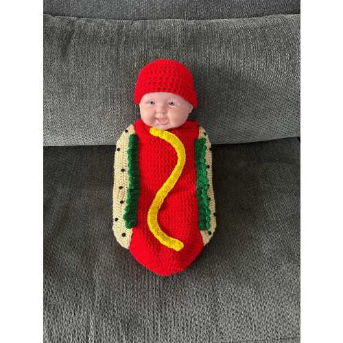 Crochet Baby Hotdog Cocoon Set (0-1M): Photo Prop Costume