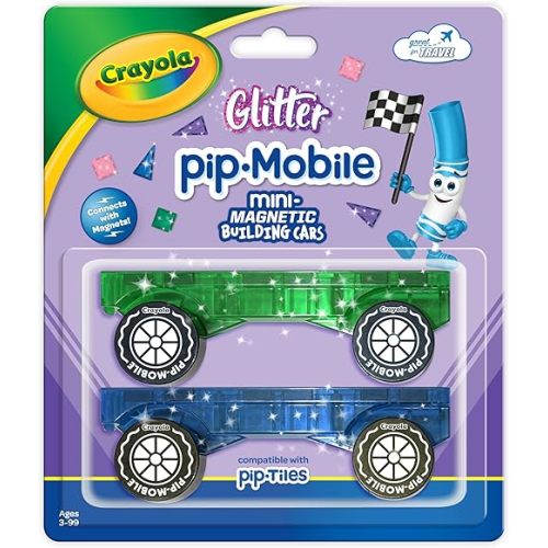 Crayola PIP-Mobiles Rolling Chassis Accessory for Magnetic Building Tiles – Add Wheels to Crayola PIP-Tile Sets – STEM Learning Toy for Kids Ages 3+ – Creative, Educational Toy - 2-Pack (Glitter)