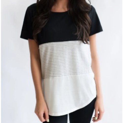 Nursing T-Shirt- 3 BLOCK- Short Sleeves- Black