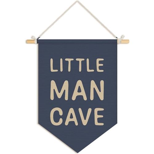 Little Man Cave Pennant Flag Banner, Kids Playroom Hanging Pennant Flag Prints, Nursery Boy Wall Decor, Baby Boy Wall Art Poster Prints, 15x11 Inch