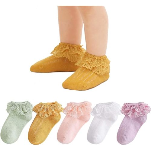 Mini angel Baby Lace Socks Baby Girl Double/Eyelet Lace Ruffle Frilly Socks for Newborn Infant and toddlers Gift Set