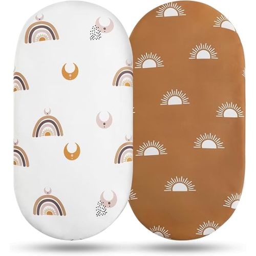 Soarwg Kids Bassinet Sheets 2-Pack for Newborn Baby Boy and Girl Gender Neutral, Soft Breathable Elastic Sheets, Universal Fit Flexible for Rectangle Round Oval Hourglass Bassinet Mattress/Pad